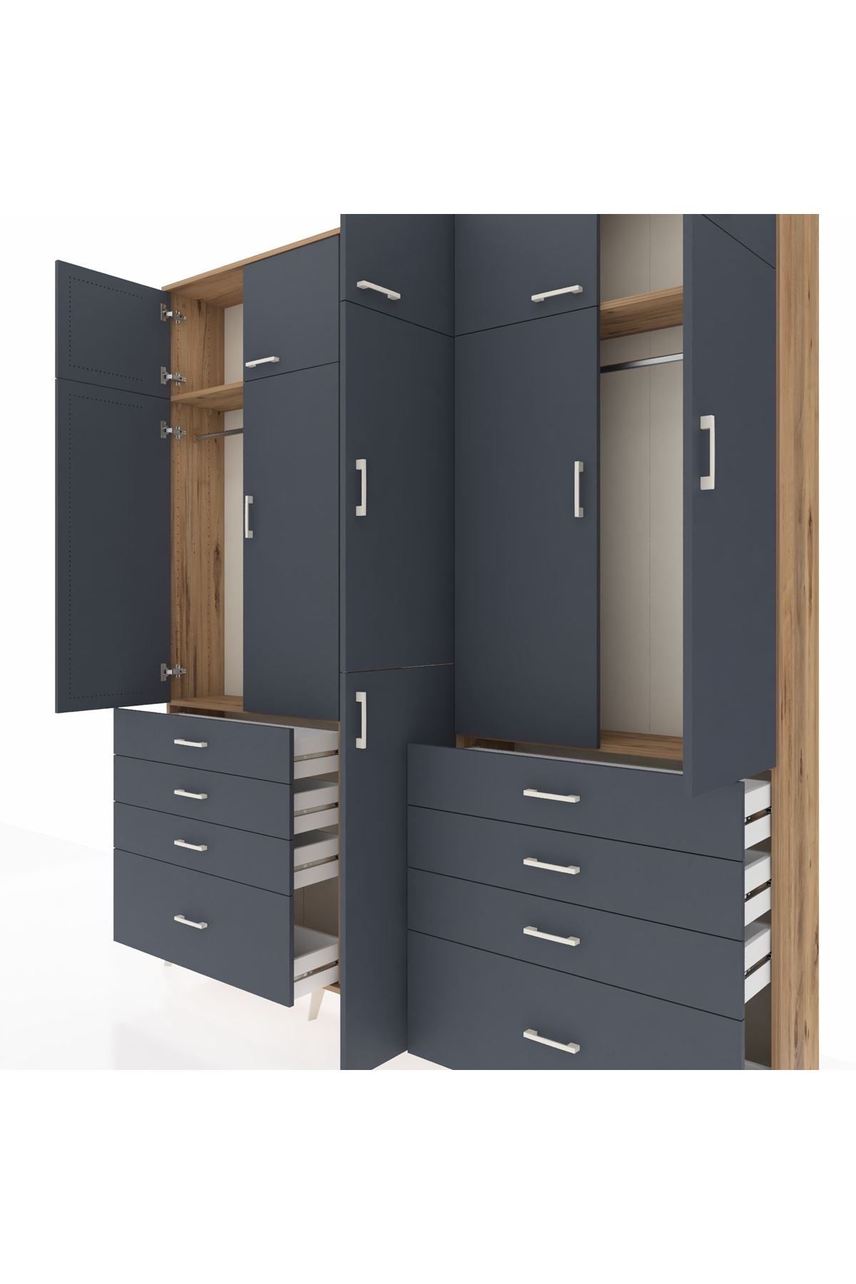 Arges Gardrop 8 Raflı 8 Çekmeceli 3 Askılı 220x30x243 Çam-Antrasit