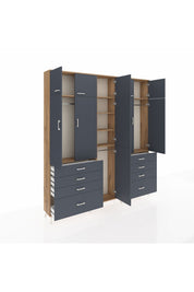 Arges Gardrop 8 Raflı 8 Çekmeceli 3 Askılı 220x30x243 Çam-Antrasit