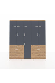 Arges Dolap 8 Raflı 8 Çekmeceli 3 Askılı 220x30x243 Çam-Antrasit/Çam