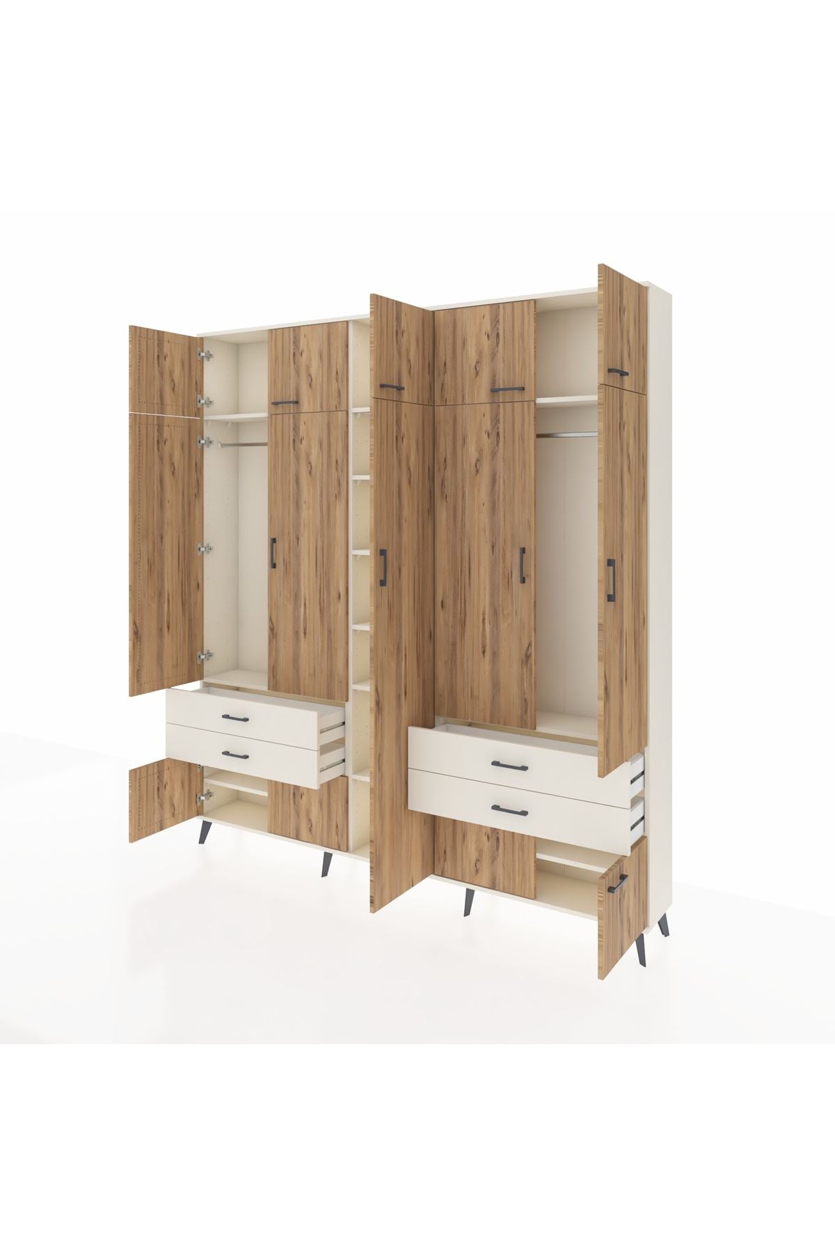 Arges Dolap 12 Raflı 4 Çekmeceli 2 Askılı 220x30x243 Aytaşı-Çam/Aytaşı