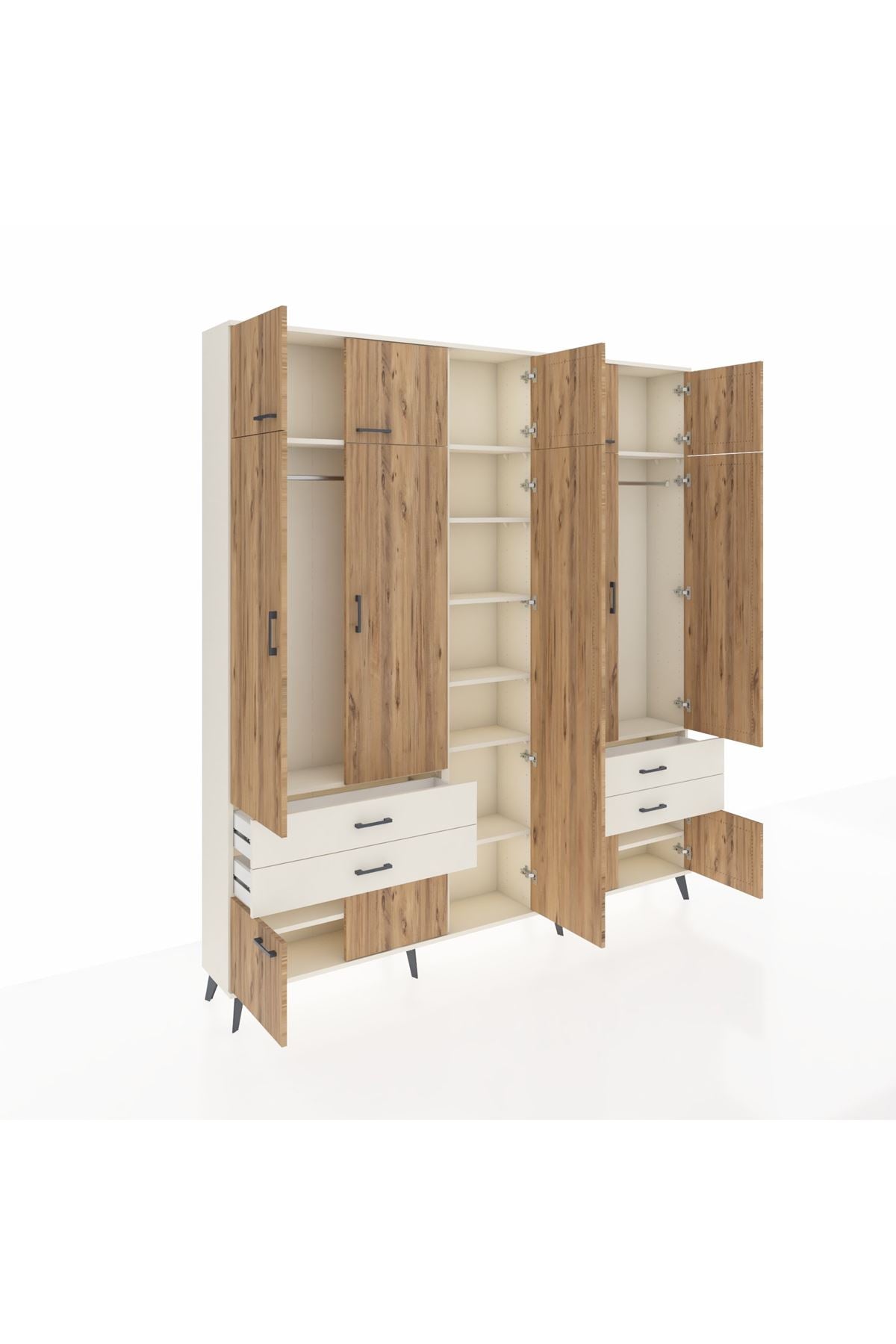 Arges Dolap 12 Raflı 4 Çekmeceli 2 Askılı 220x30x243 Aytaşı-Çam/Aytaşı