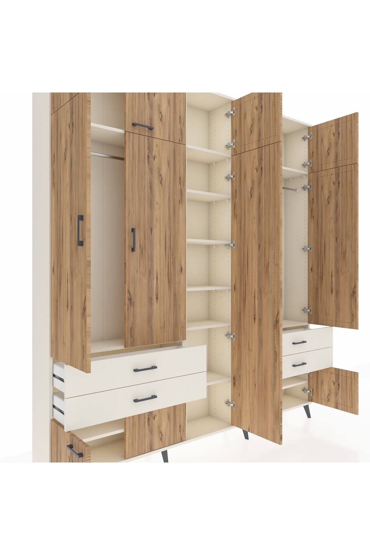 Arges Dolap 12 Raflı 4 Çekmeceli 2 Askılı 220x30x243 Aytaşı-Çam/Aytaşı