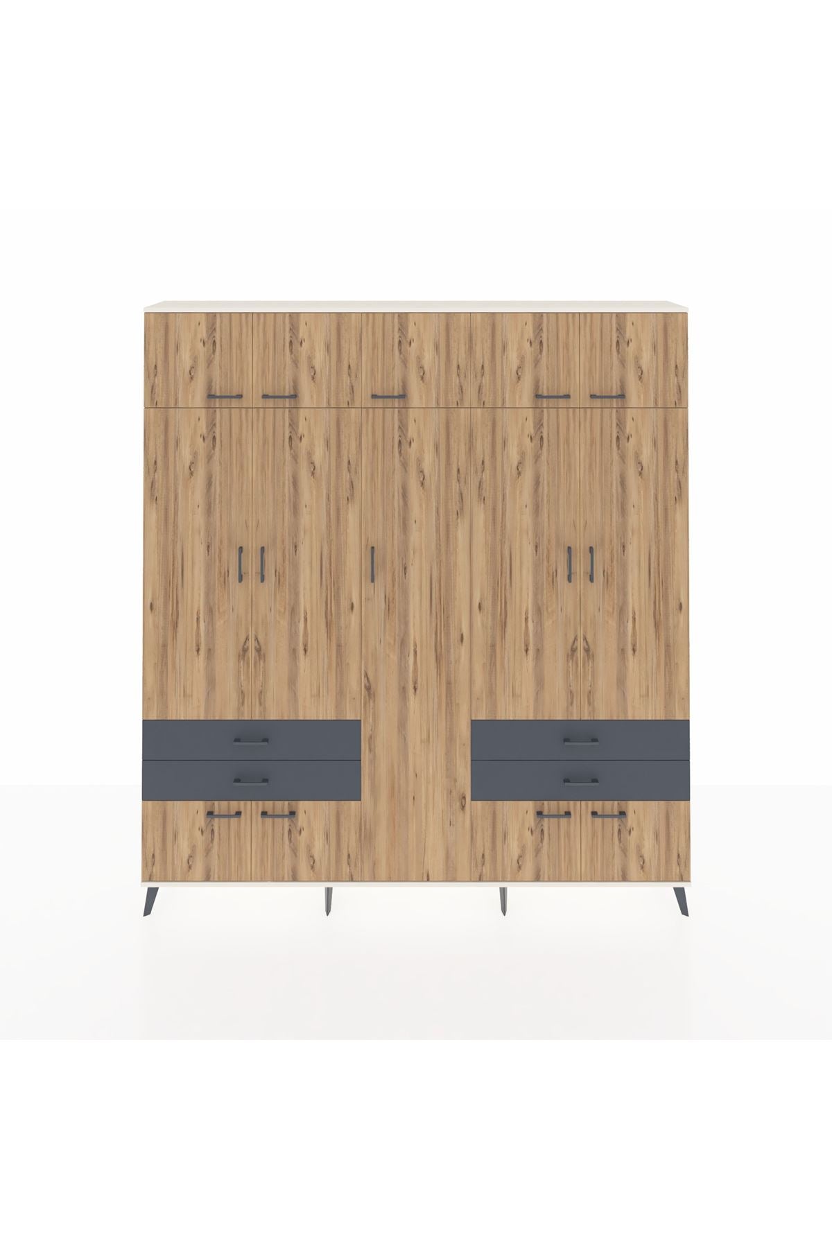 Arges Dolap 12 Raflı 4 Çekmeceli 2 Askılı 220x30x243 Aytaşı-Çam/Antrasit