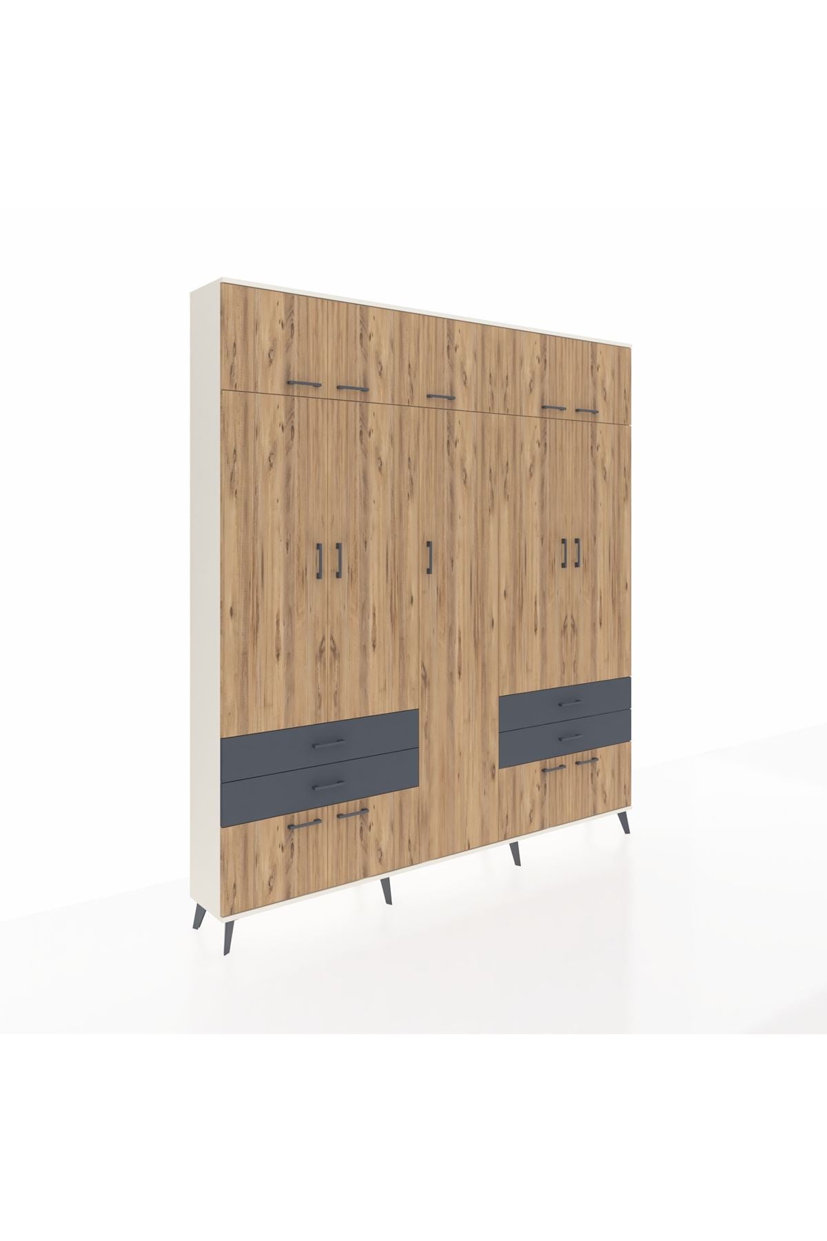 Arges Dolap 12 Raflı 4 Çekmeceli 2 Askılı 220x30x243 Aytaşı-Çam/Antrasit