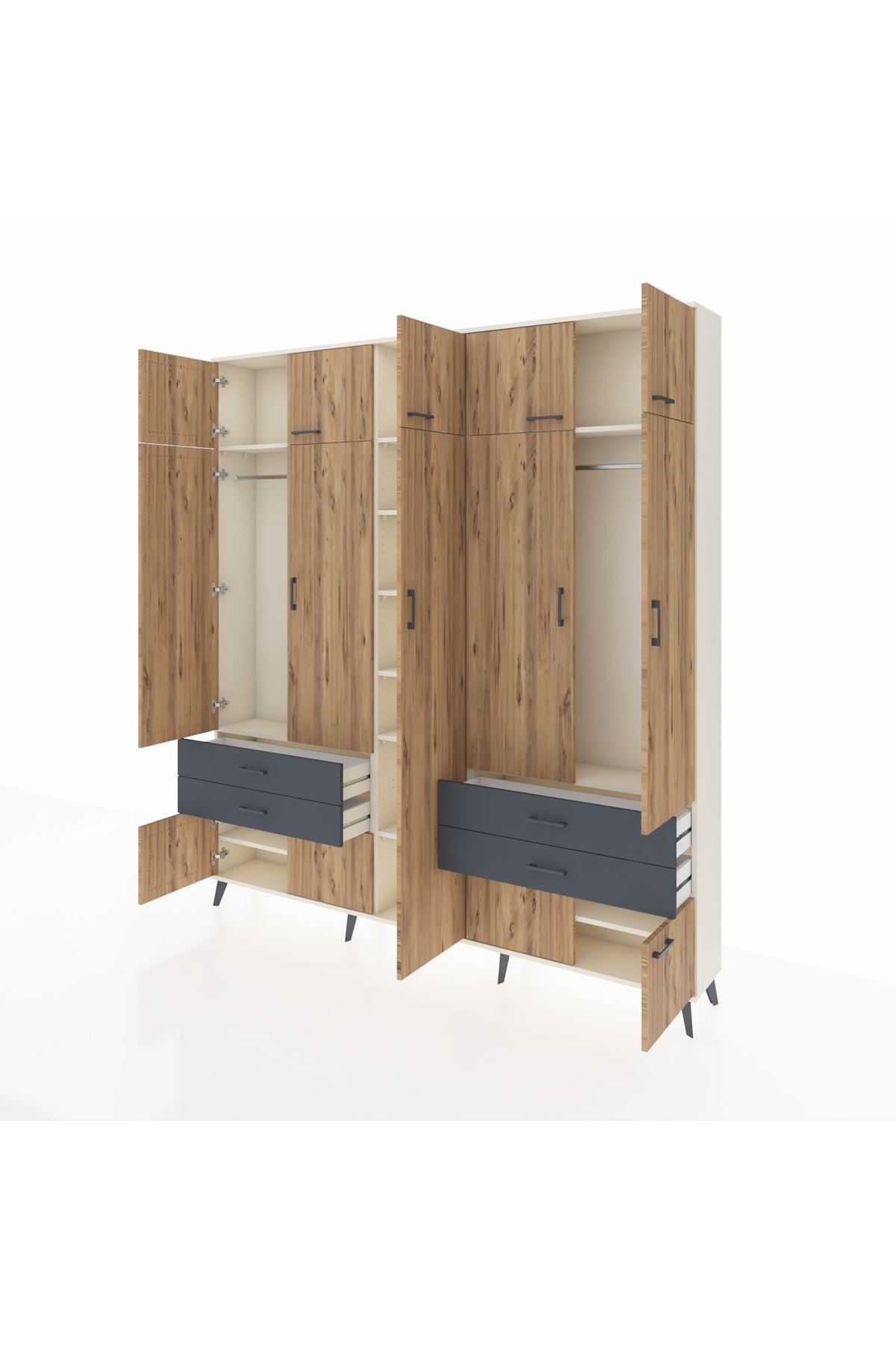 Arges Dolap 12 Raflı 4 Çekmeceli 2 Askılı 220x30x243 Aytaşı-Çam/Antrasit