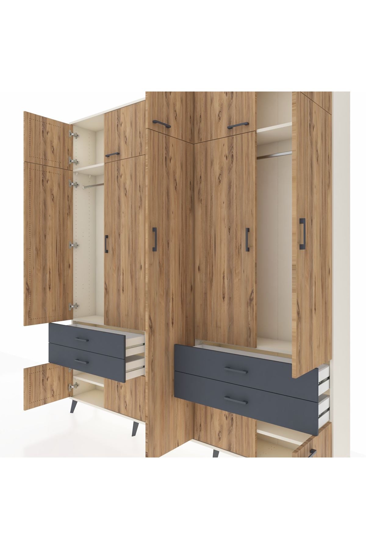 Arges Dolap 12 Raflı 4 Çekmeceli 2 Askılı 220x30x243 Aytaşı-Çam/Antrasit