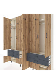 Arges Dolap 12 Raflı 4 Çekmeceli 2 Askılı 220x30x243 Aytaşı-Çam/Antrasit