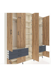 Arges Dolap 12 Raflı 4 Çekmeceli 2 Askılı 220x30x243 Aytaşı-Çam/Antrasit