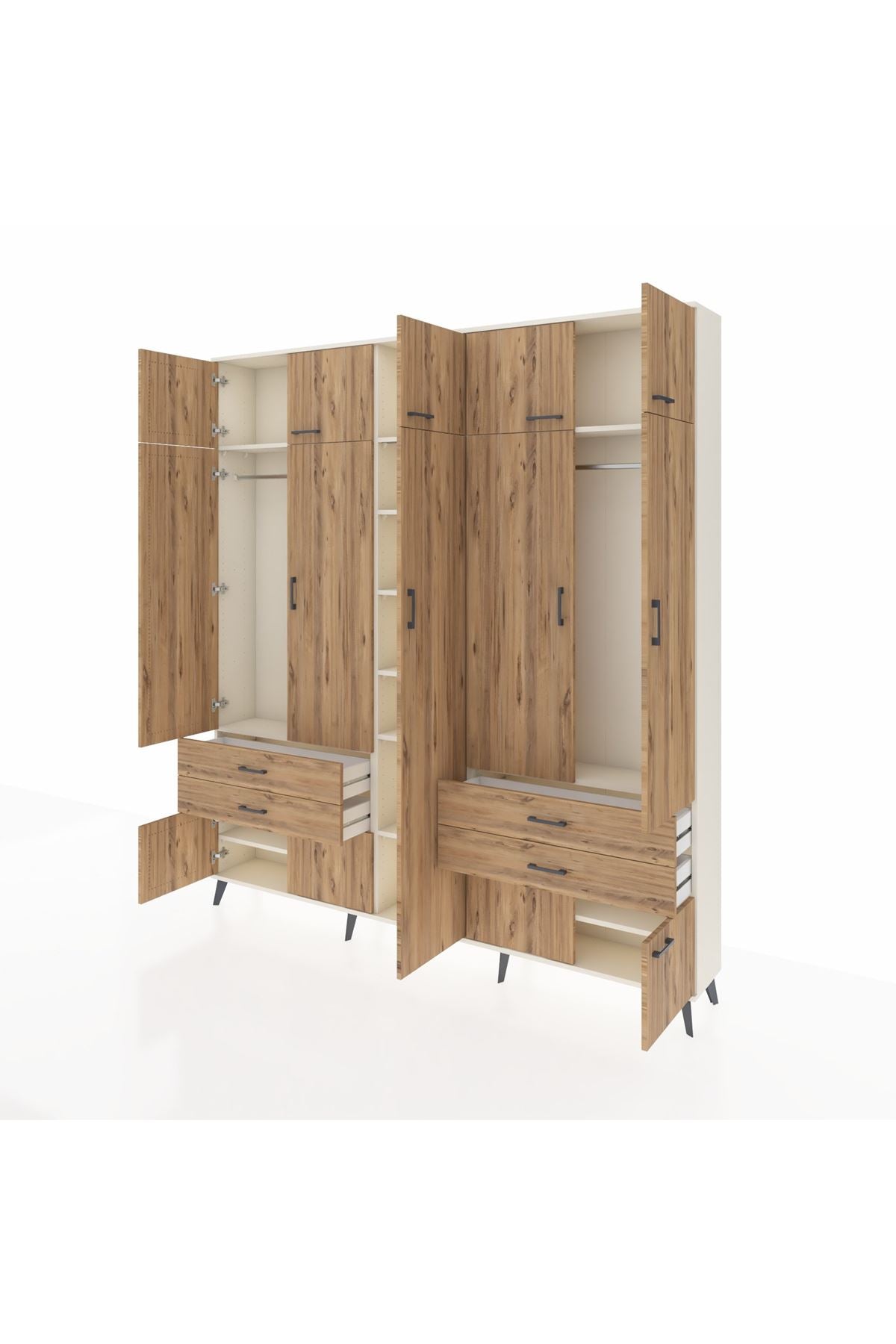 Arges Gardrop 12 Raflı 4 Çekmeceli 2 Askılı 220x30x243 Aytaşı-Çam