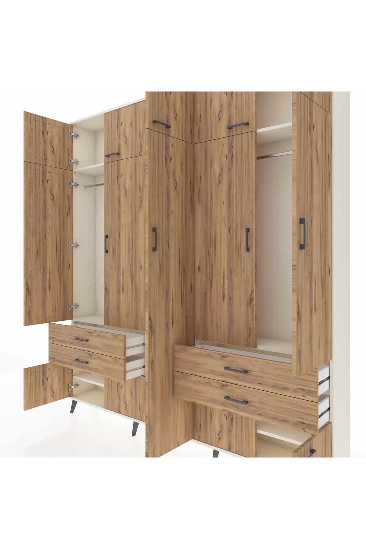 Arges Gardrop 12 Raflı 4 Çekmeceli 2 Askılı 220x30x243 Aytaşı-Çam