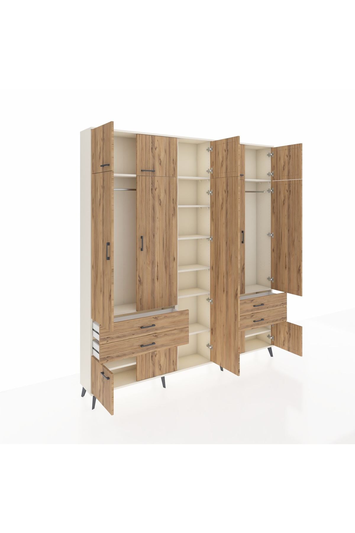 Arges Gardrop 12 Raflı 4 Çekmeceli 2 Askılı 220x30x243 Aytaşı-Çam