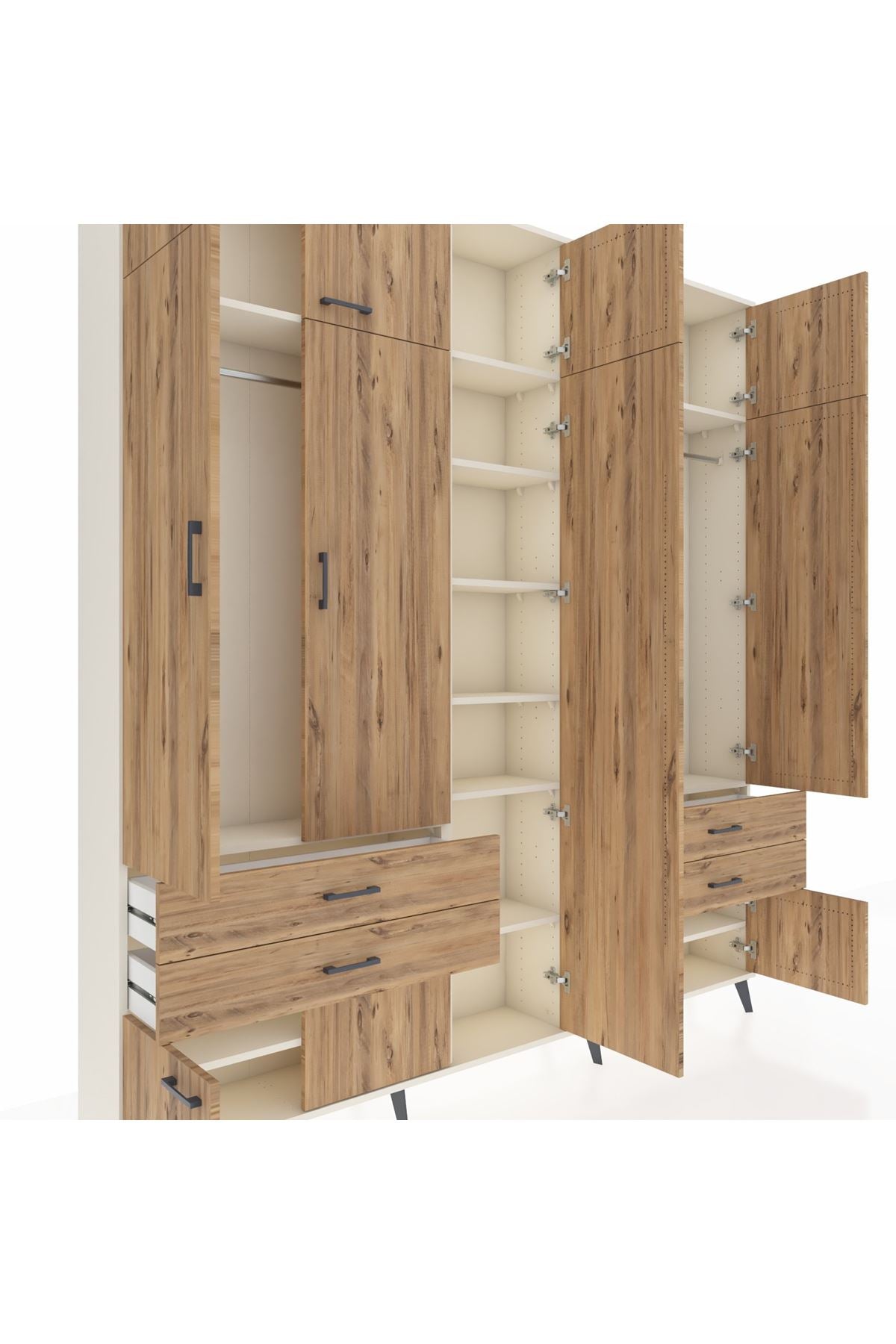 Arges Gardrop 12 Raflı 4 Çekmeceli 2 Askılı 220x30x243 Aytaşı-Çam