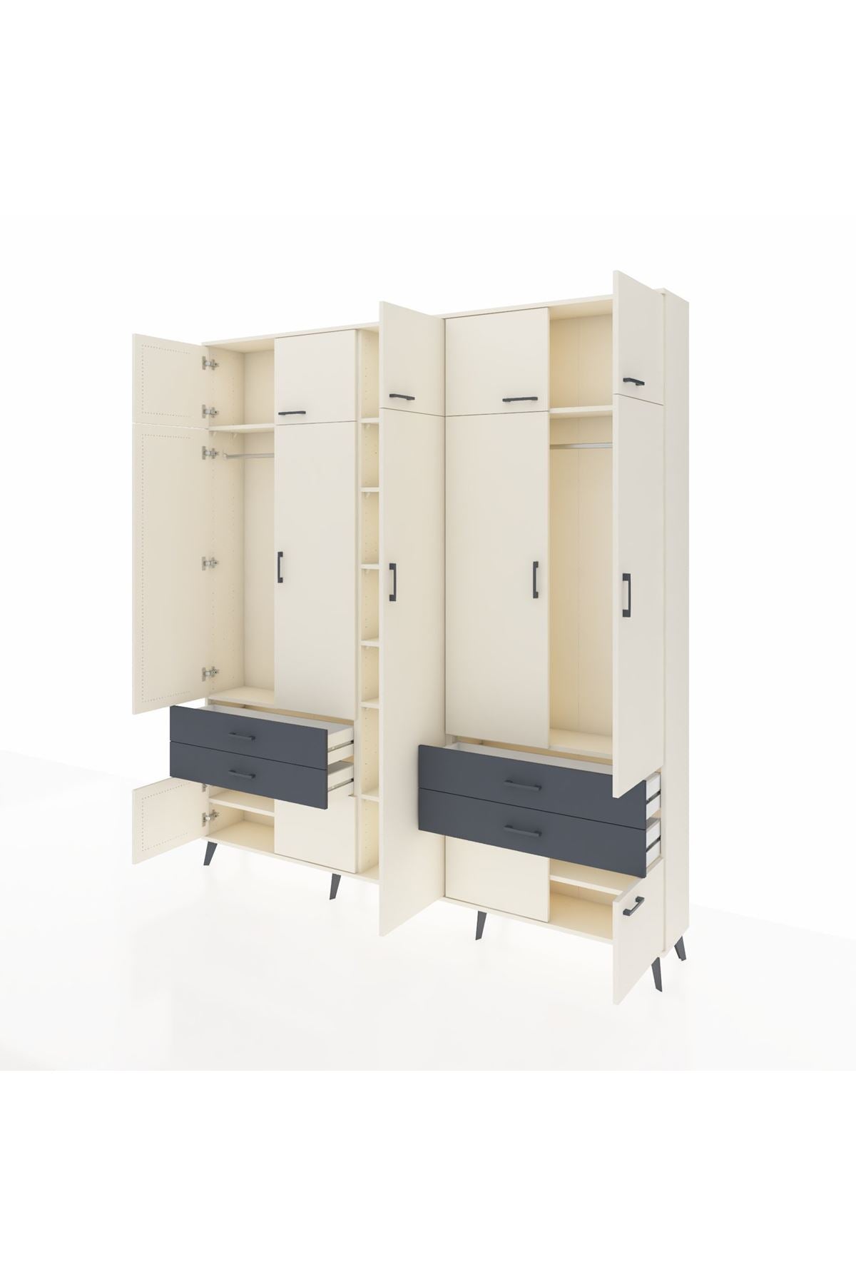 Arges Dolap 12 Raflı 4 Çekmeceli 2 Askılı 220x30x243 Aytaşı-Aytaşı/Antrasit