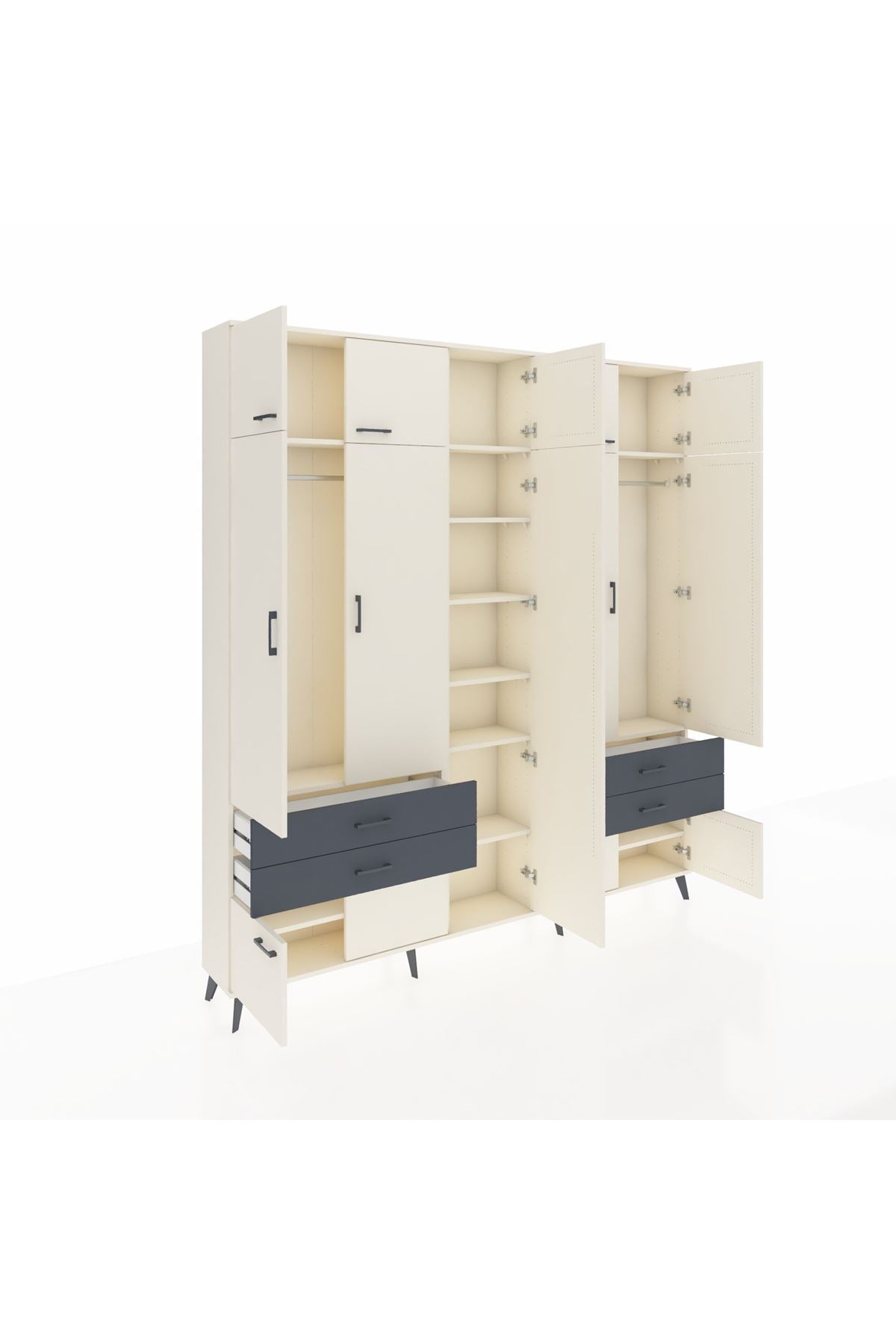 Arges Dolap 12 Raflı 4 Çekmeceli 2 Askılı 220x30x243 Aytaşı-Aytaşı/Antrasit