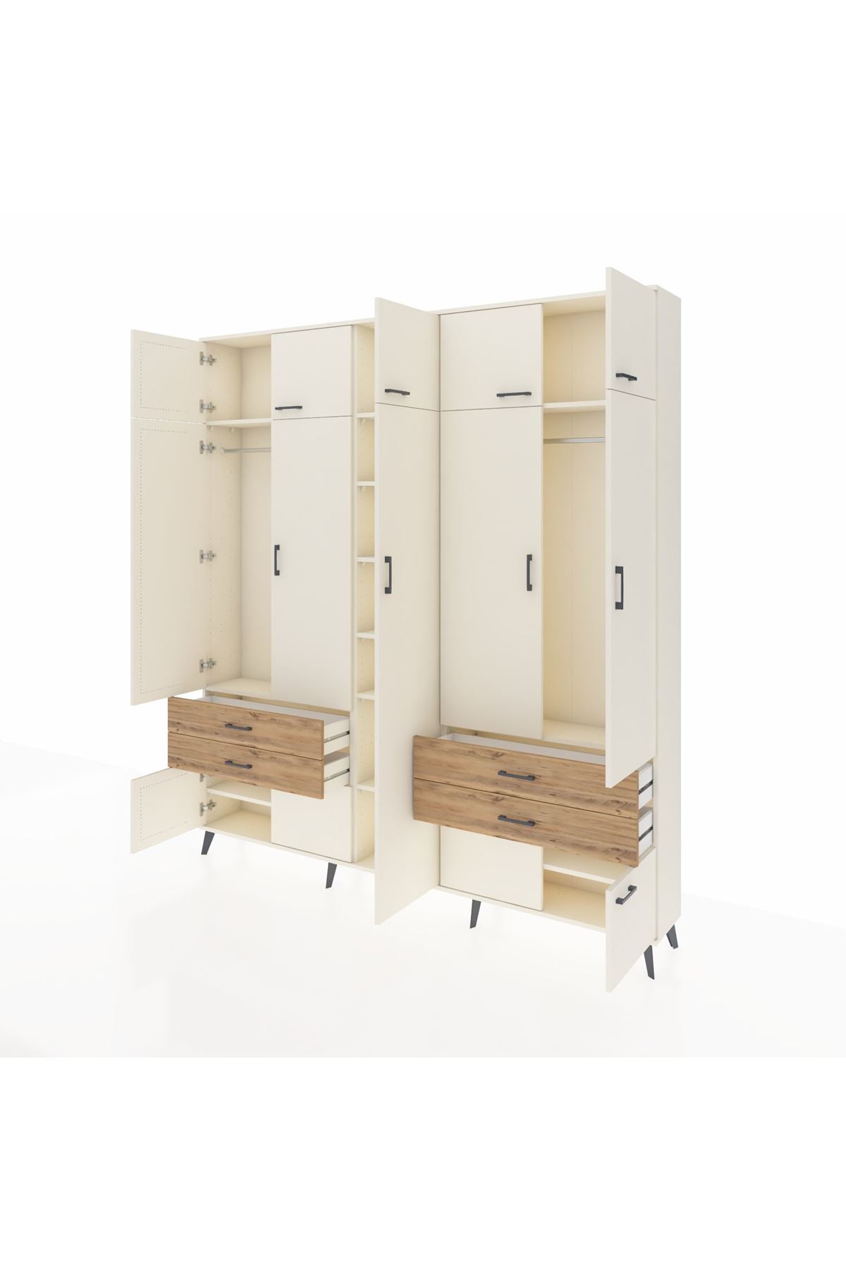 Arges Dolap 12 Raflı 4 Çekmeceli 2 Askılı 220x30x243 Aytaşı-Aytaşı/Çam