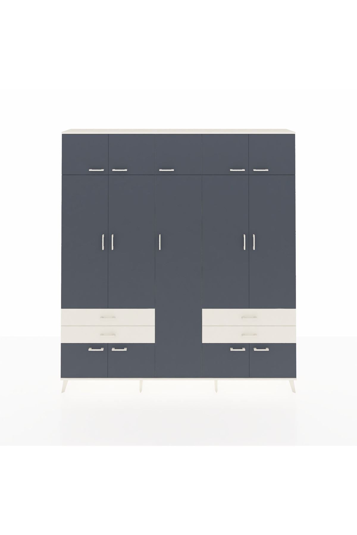 Arges Dolap 12 Raflı 4 Çekmeceli 2 Askılı 220x30x243 Aytaşı-Antrasit/Aytaşı