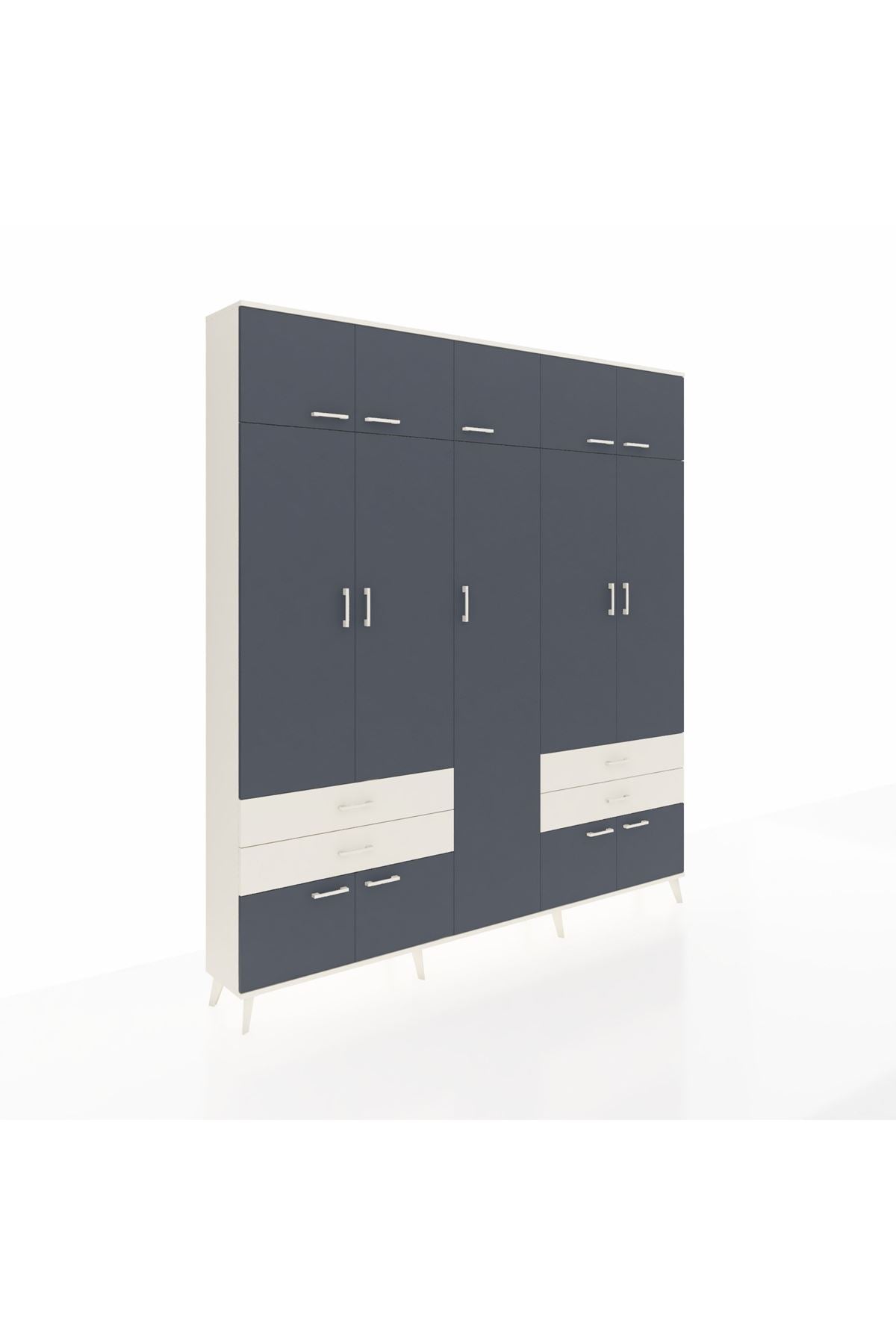 Arges Dolap 12 Raflı 4 Çekmeceli 2 Askılı 220x30x243 Aytaşı-Antrasit/Aytaşı