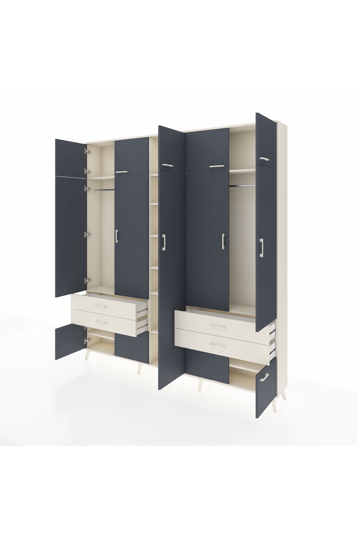 Arges Dolap 12 Raflı 4 Çekmeceli 2 Askılı 220x30x243 Aytaşı-Antrasit/Aytaşı