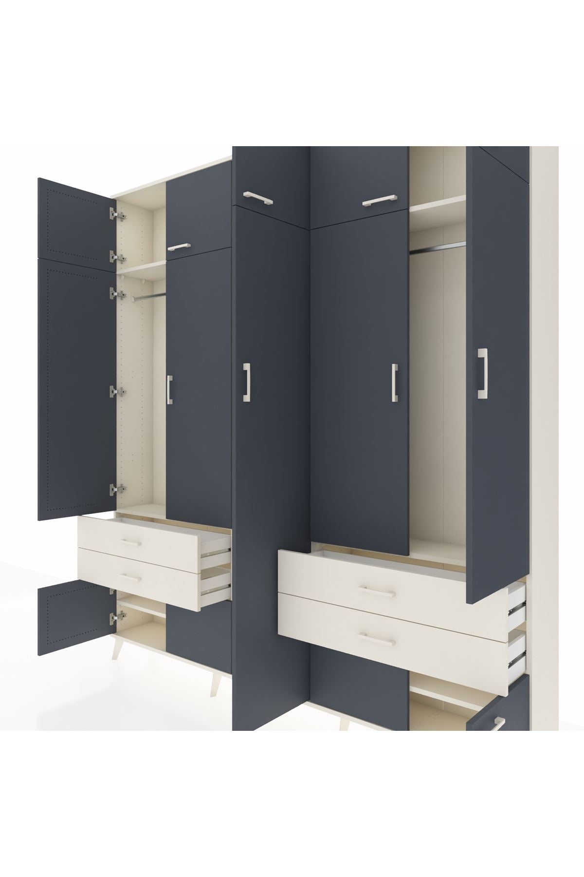 Arges Dolap 12 Raflı 4 Çekmeceli 2 Askılı 220x30x243 Aytaşı-Antrasit/Aytaşı