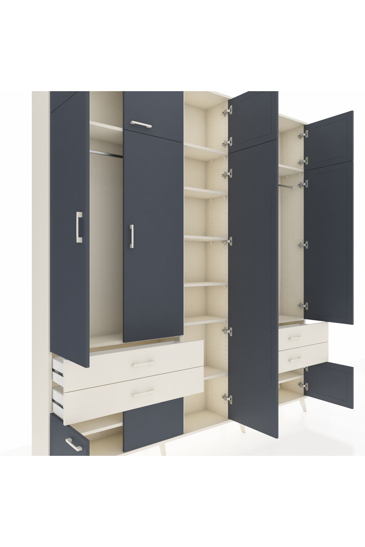 Arges Dolap 12 Raflı 4 Çekmeceli 2 Askılı 220x30x243 Aytaşı-Antrasit/Aytaşı