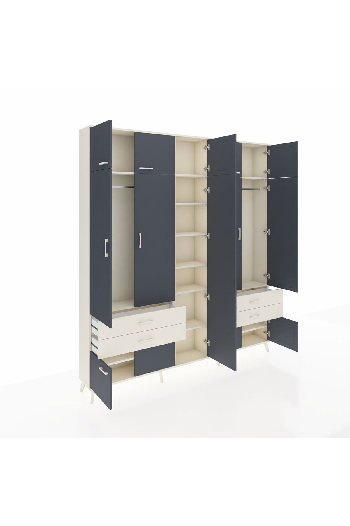 Arges Dolap 12 Raflı 4 Çekmeceli 2 Askılı 220x30x243 Aytaşı-Antrasit/Aytaşı