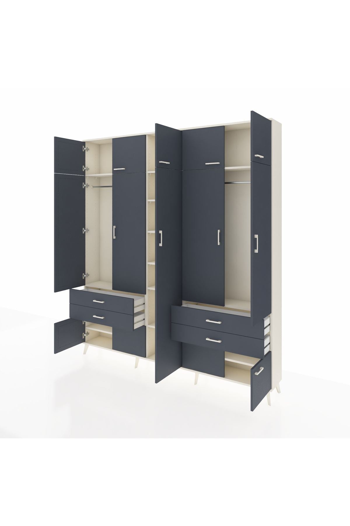 Arges Gardrop 12 Raflı 4 Çekmeceli 2 Askılı 220x30x243 Aytaşı-Antrasit