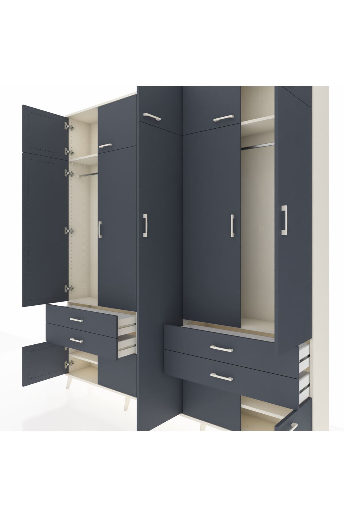 Arges Gardrop 12 Raflı 4 Çekmeceli 2 Askılı 220x30x243 Aytaşı-Antrasit