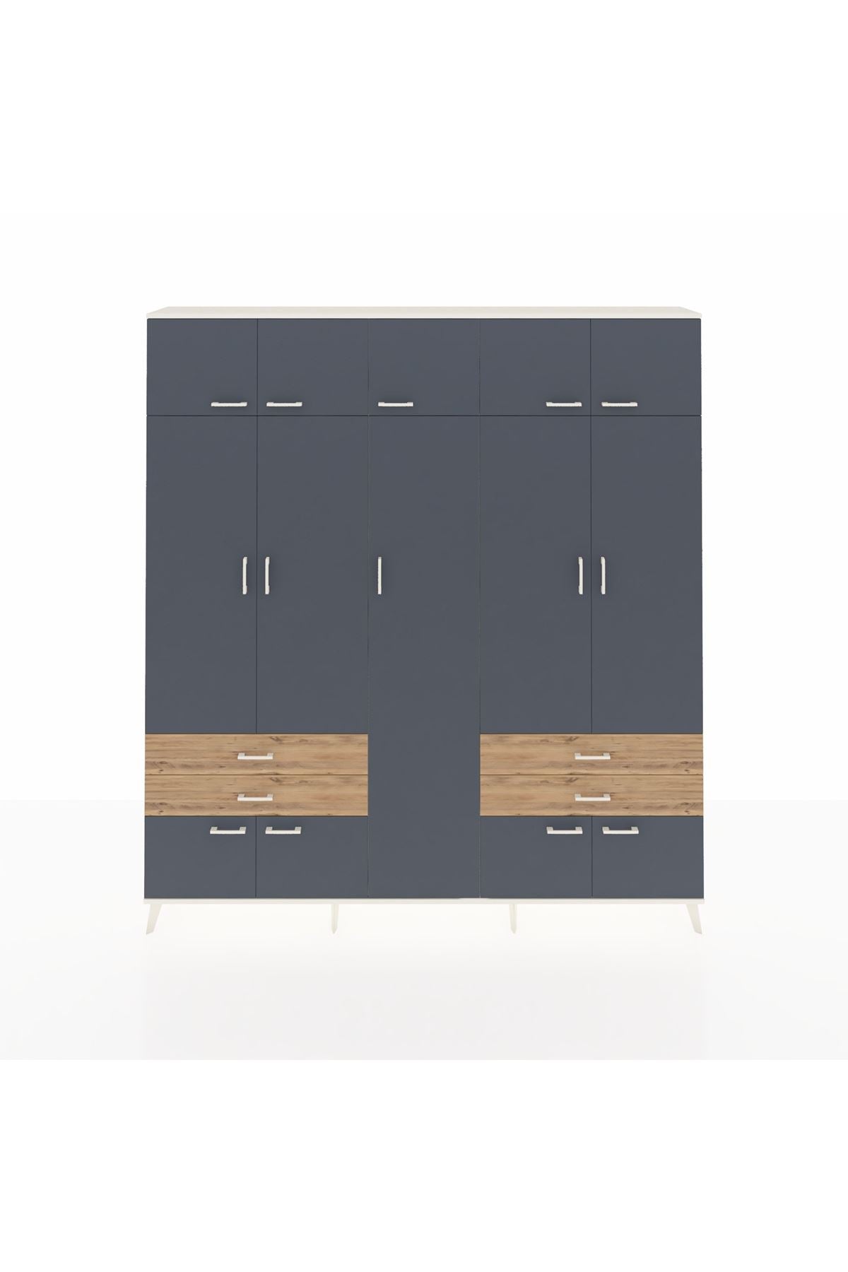 Arges Dolap 12 Raflı 4 Çekmeceli 2 Askılı 220x30x243 Aytaşı-Antrasit/Çam