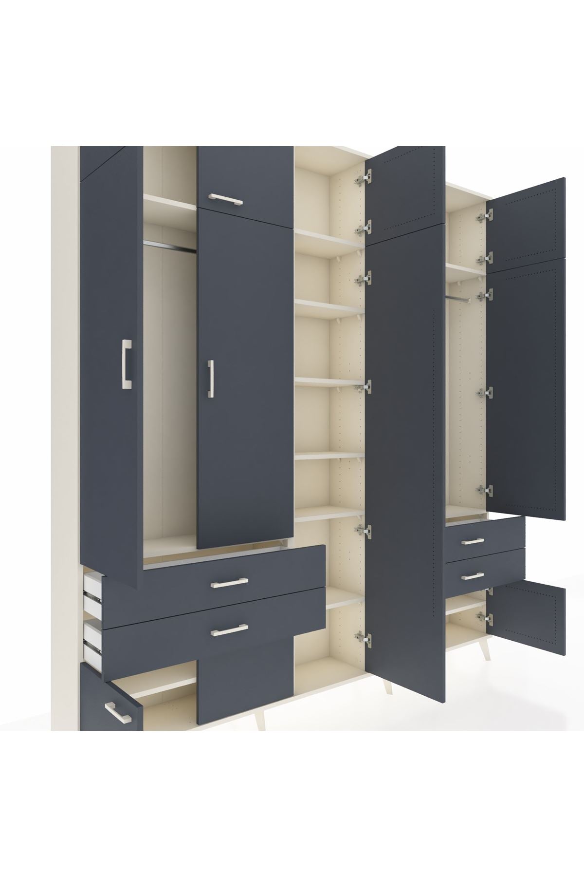 Arges Gardrop 12 Raflı 4 Çekmeceli 2 Askılı 220x30x243 Aytaşı-Antrasit