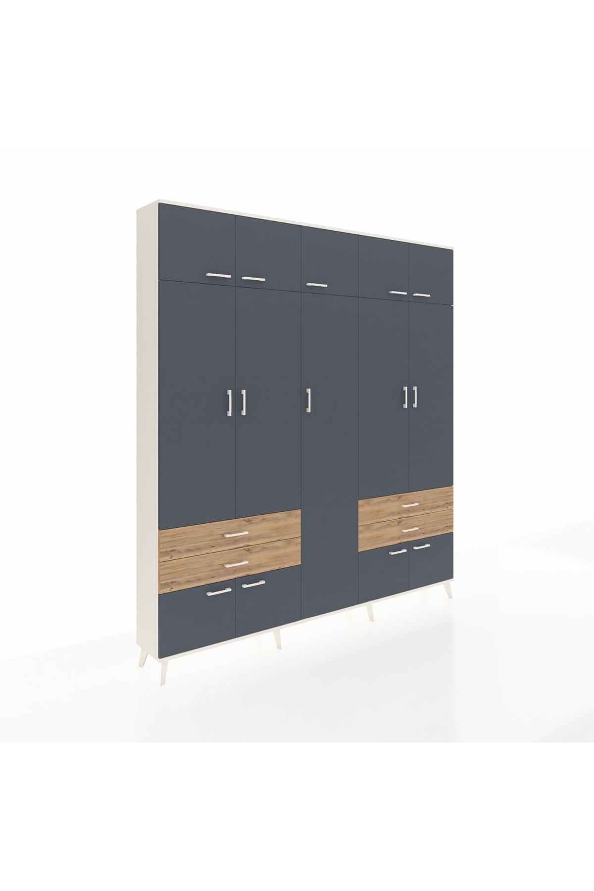 Arges Dolap 12 Raflı 4 Çekmeceli 2 Askılı 220x30x243 Aytaşı-Antrasit/Çam