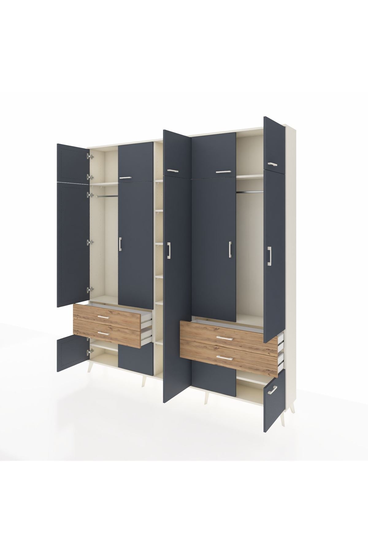 Arges Dolap 12 Raflı 4 Çekmeceli 2 Askılı 220x30x243 Aytaşı-Antrasit/Çam