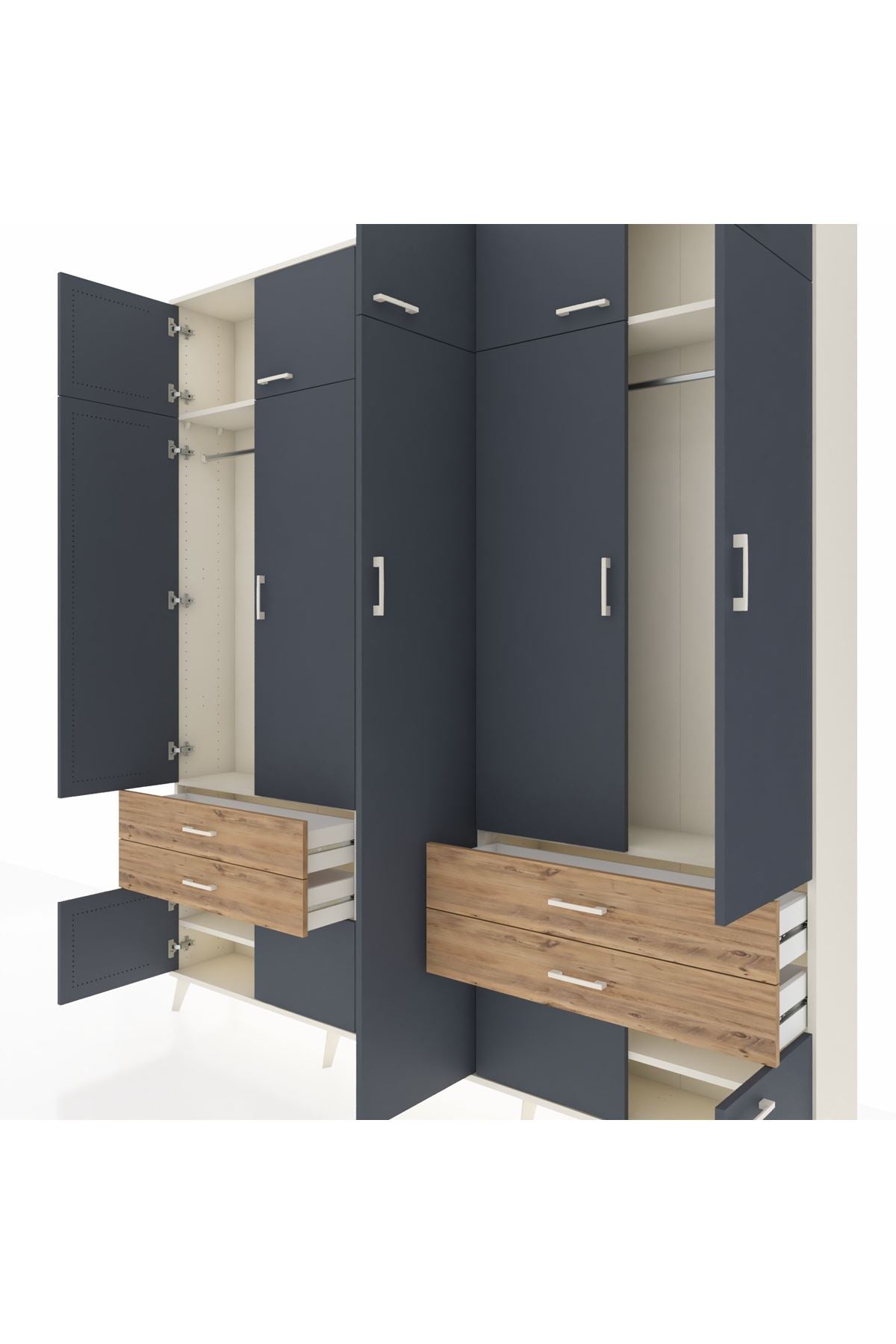 Arges Dolap 12 Raflı 4 Çekmeceli 2 Askılı 220x30x243 Aytaşı-Antrasit/Çam