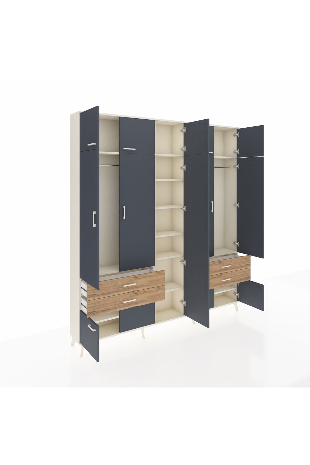 Arges Dolap 12 Raflı 4 Çekmeceli 2 Askılı 220x30x243 Aytaşı-Antrasit/Çam