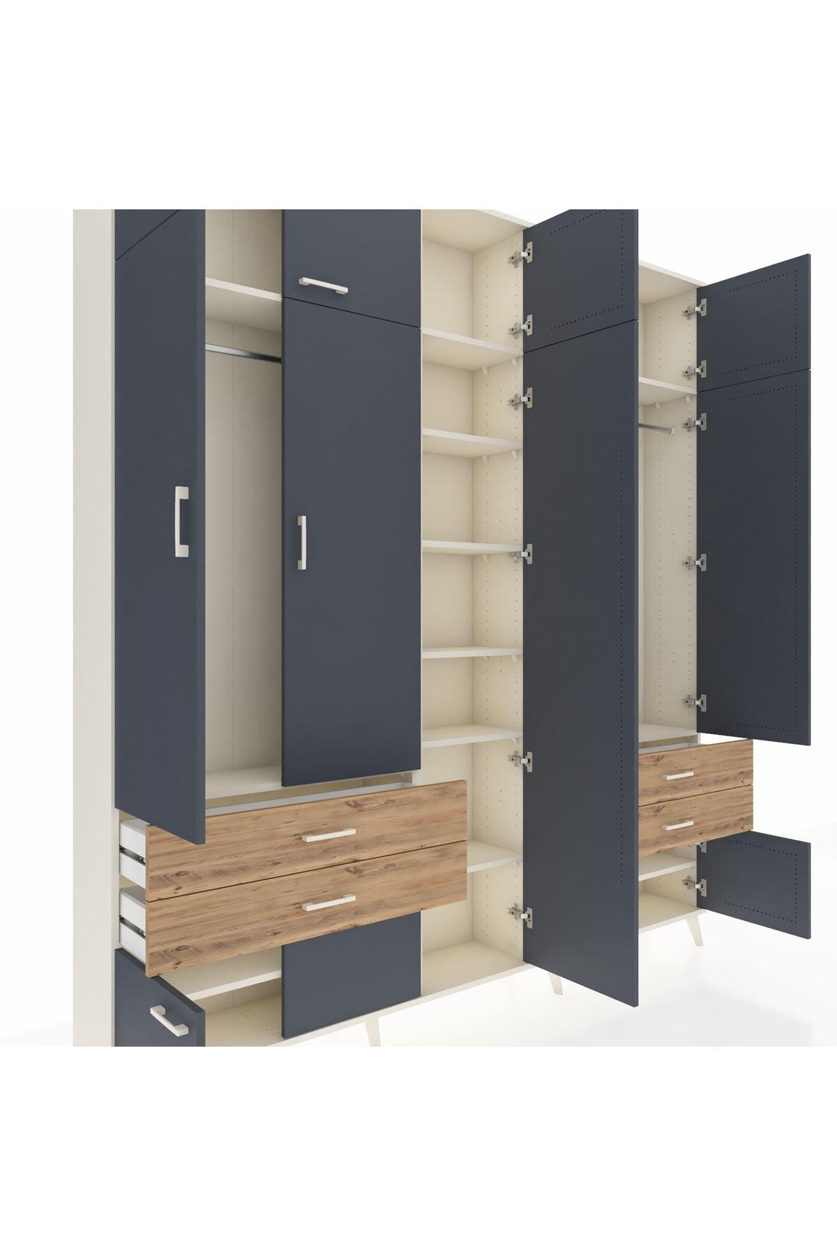 Arges Dolap 12 Raflı 4 Çekmeceli 2 Askılı 220x30x243 Aytaşı-Antrasit/Çam