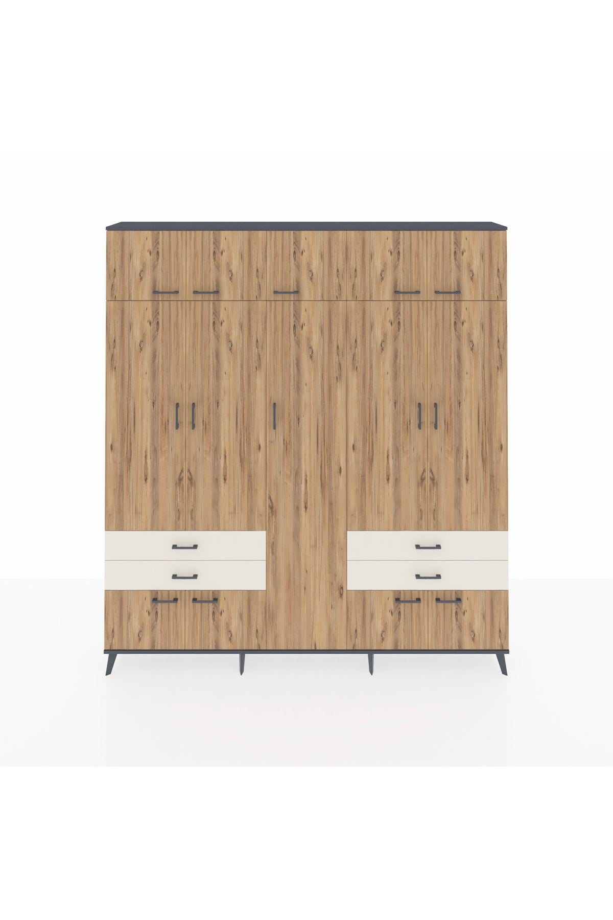 Arges Dolap 12 Raflı 4 Çekmeceli 2 Askılı 220x30x243 Antrasit-Çam/Aytaşı