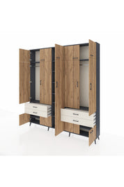 Arges Dolap 12 Raflı 4 Çekmeceli 2 Askılı 220x30x243 Antrasit-Çam/Aytaşı