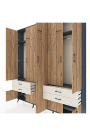 Arges Dolap 12 Raflı 4 Çekmeceli 2 Askılı 220x30x243 Antrasit-Çam/Aytaşı