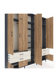 Arges Dolap 12 Raflı 4 Çekmeceli 2 Askılı 220x30x243 Antrasit-Çam/Aytaşı