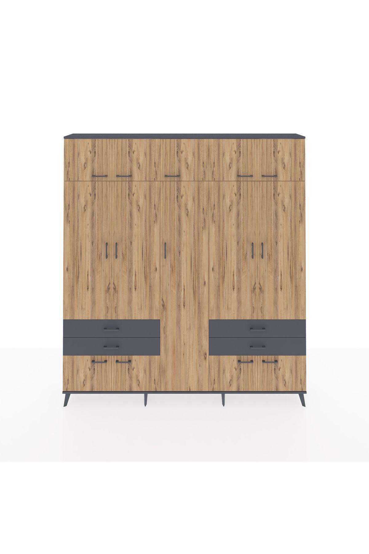 Arges Dolap 12 Raflı 4 Çekmeceli 2 Askılı 220x30x243 Antrasit-Çam/Antrasit