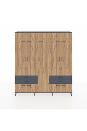 Arges Dolap 12 Raflı 4 Çekmeceli 2 Askılı 220x30x243 Antrasit-Çam/Antrasit