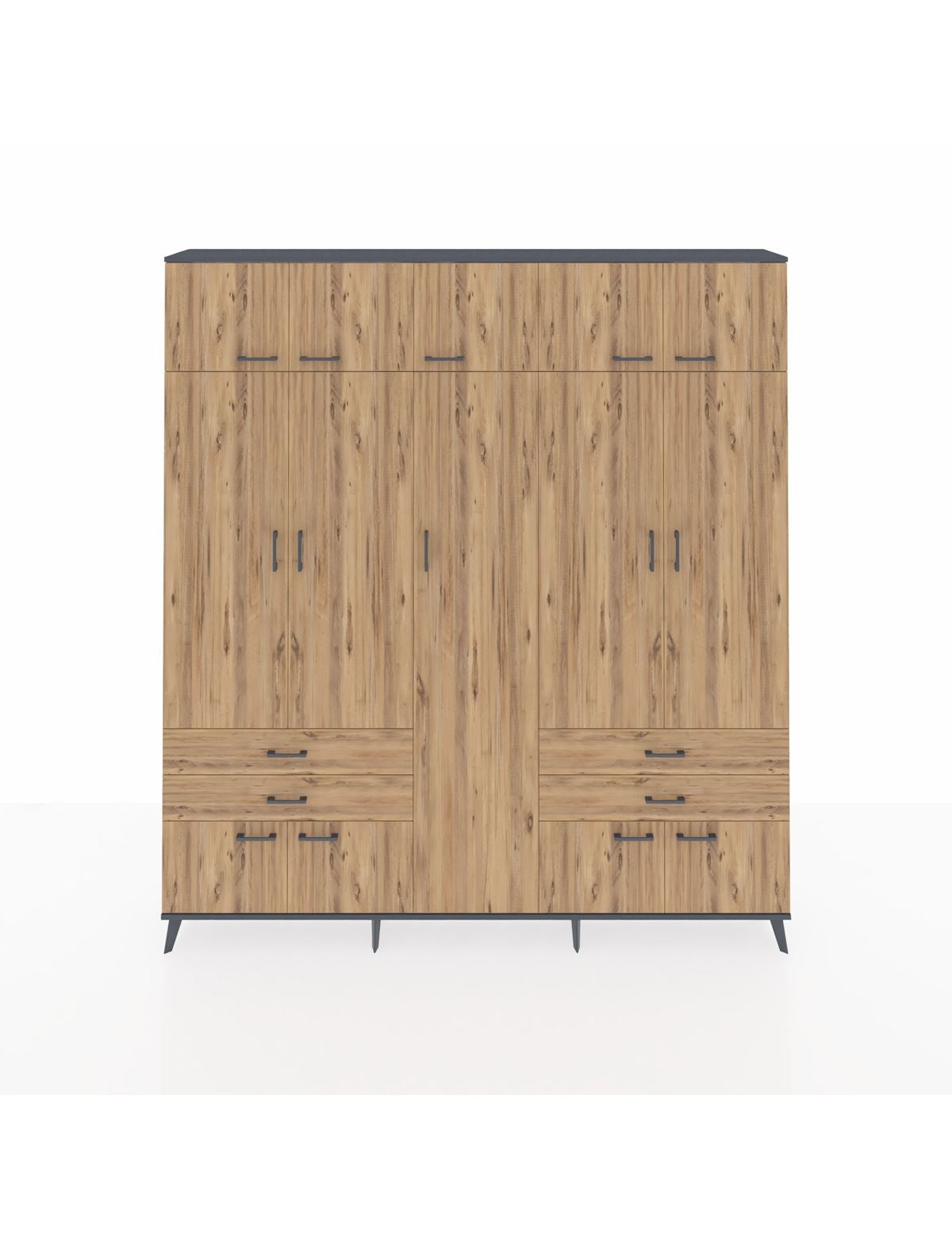 Arges Gardrop 12 Raflı 4 Çekmeceli 2 Askılı 220x30x243 Antrasit-Çam