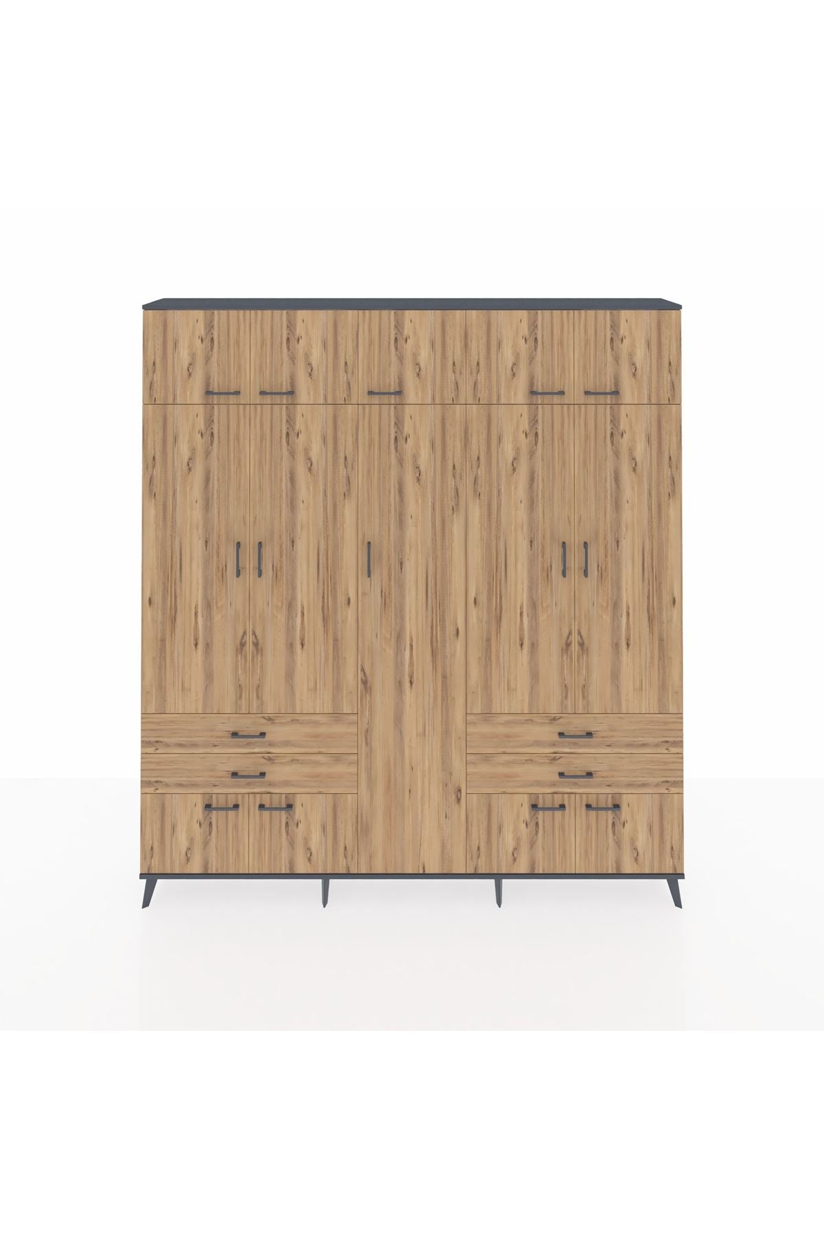 Arges Gardrop 12 Raflı 4 Çekmeceli 2 Askılı 220x30x243 Antrasit-Çam