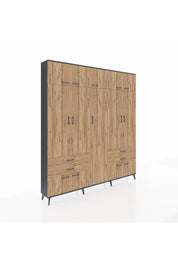 Arges Gardrop 12 Raflı 4 Çekmeceli 2 Askılı 220x30x243 Antrasit-Çam