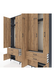 Arges Gardrop 12 Raflı 4 Çekmeceli 2 Askılı 220x30x243 Antrasit-Çam