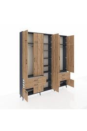 Arges Gardrop 12 Raflı 4 Çekmeceli 2 Askılı 220x30x243 Antrasit-Çam