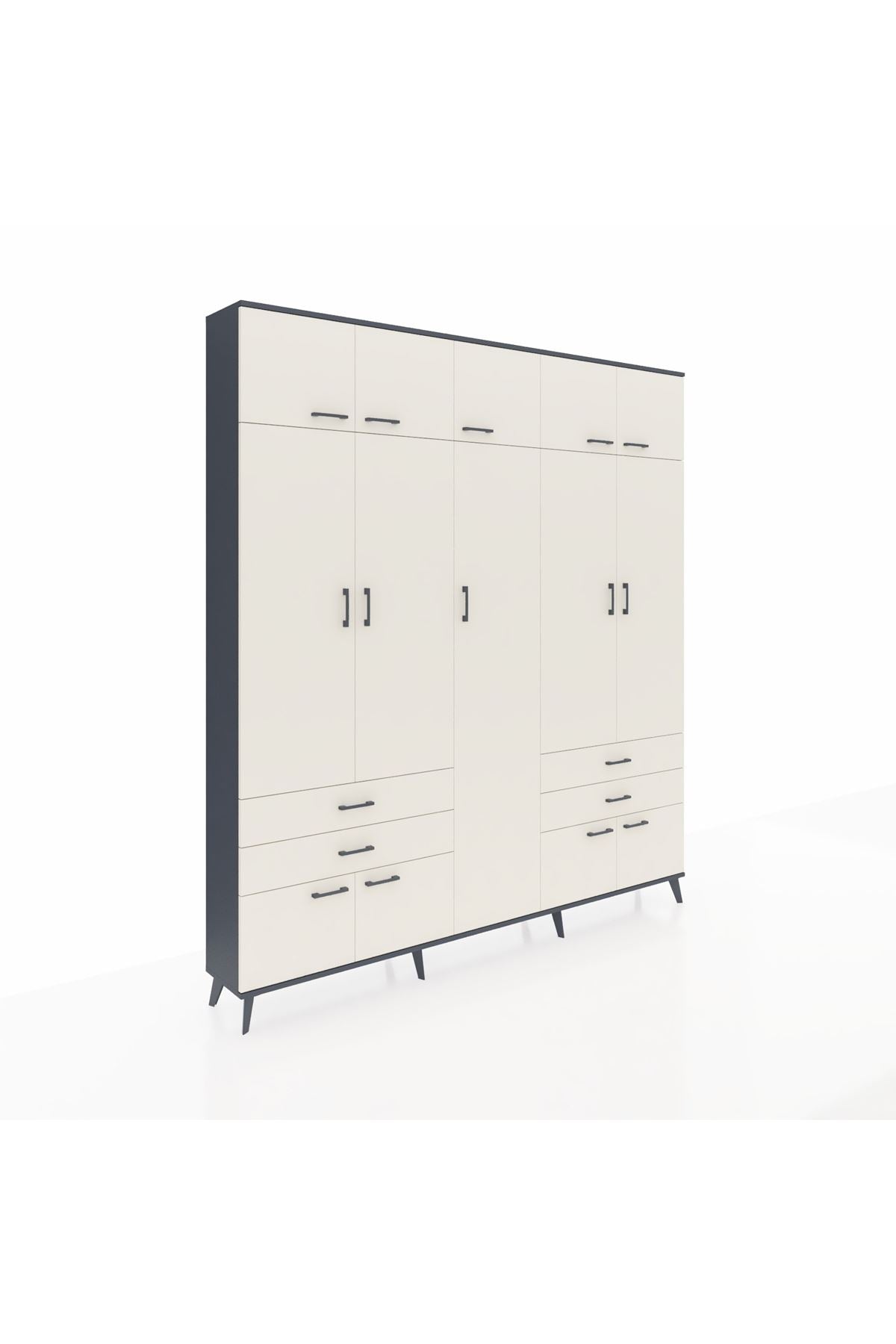 Arges Gardrop 12 Raflı 4 Çekmeceli 2 Askılı 220x30x243 Antrasit-Aytaşı