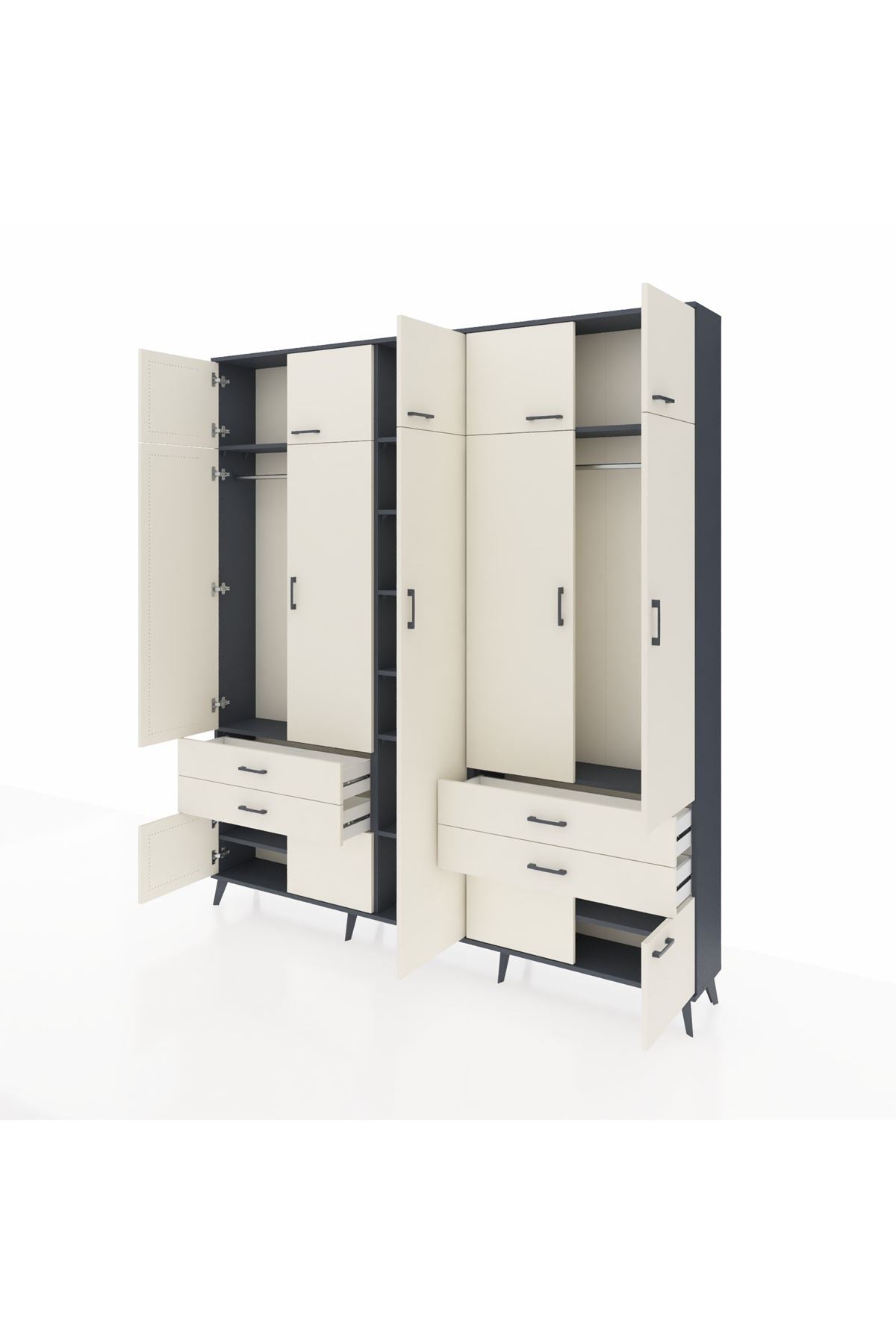 Arges Gardrop 12 Raflı 4 Çekmeceli 2 Askılı 220x30x243 Antrasit-Aytaşı