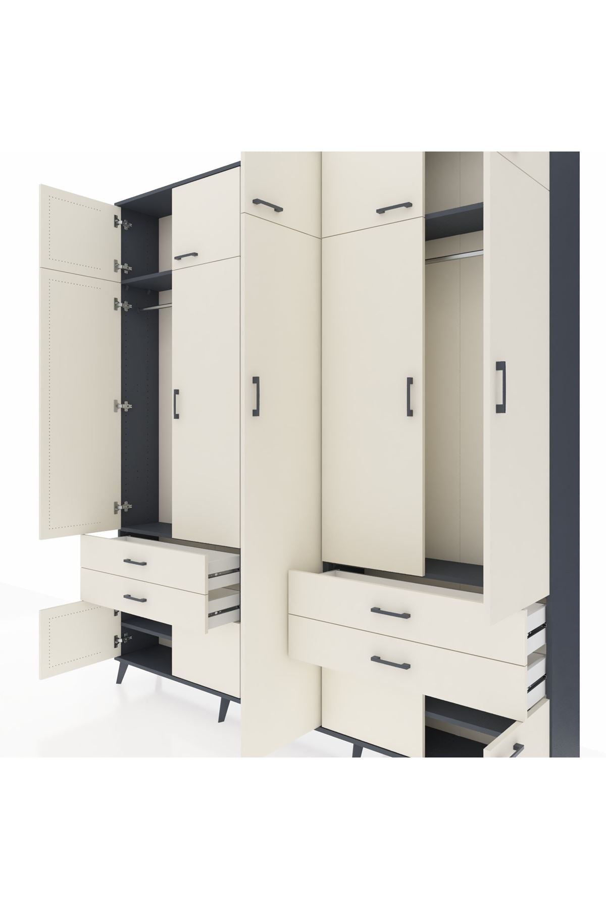 Arges Gardrop 12 Raflı 4 Çekmeceli 2 Askılı 220x30x243 Antrasit-Aytaşı