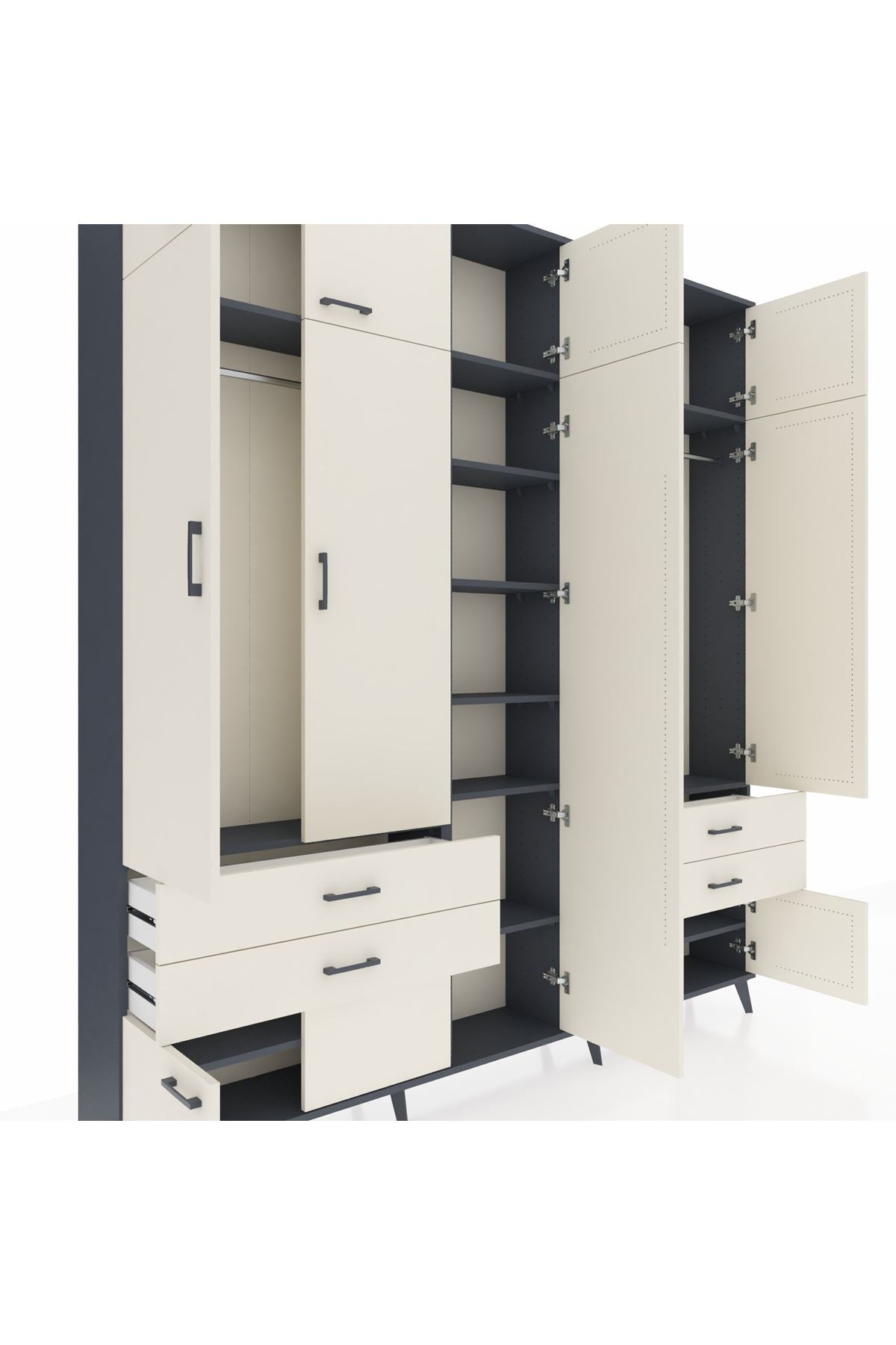 Arges Gardrop 12 Raflı 4 Çekmeceli 2 Askılı 220x30x243 Antrasit-Aytaşı