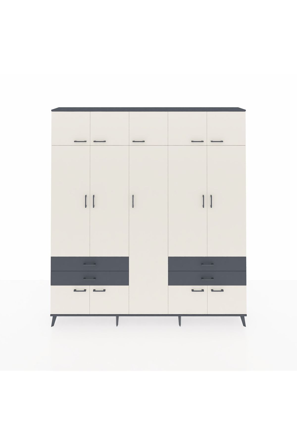 Arges Dolap 12 Raflı 4 Çekmeceli 2 Askılı 220x30x243 Antrasit-Aytaşı/Antrasit